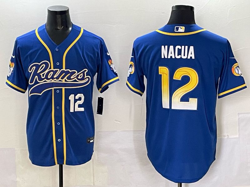 Men 2025 Los Angeles Rams 12 Nacua Blue Second generation joint name Nike Limited NFL Jersey style 06